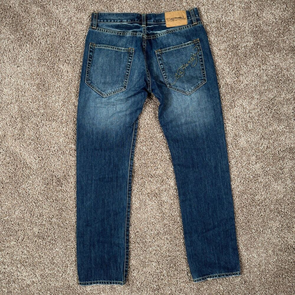 Ed Hardy Jeans Fly Button Men 30x32 Denim Pocket Straight Fit